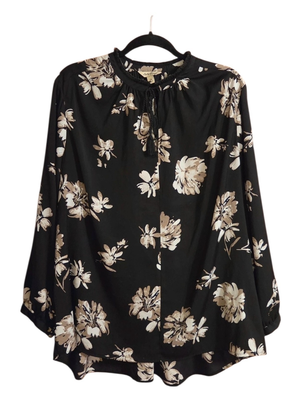 Lucky Brand Black Floral Tie-Neck Tunic